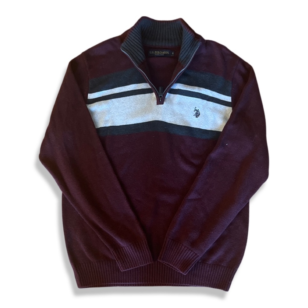 U.S. Polo Assn. Men's Tri-Color Chest Stripe 1/4 Zip Sweater
